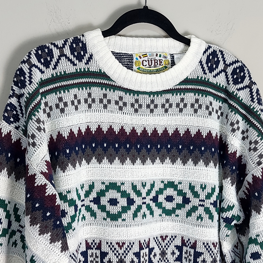 Vintage Dad Sweater Unisex Large Fair Isle Cottagecore Academia 80's Pullover - Picture 3 of 8